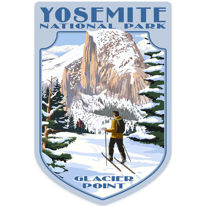 Yosemite National Park, California, Glacier Point and Half Dome, Ski Scene, Contour, Vinyl Sticker Sticker Lantern Press