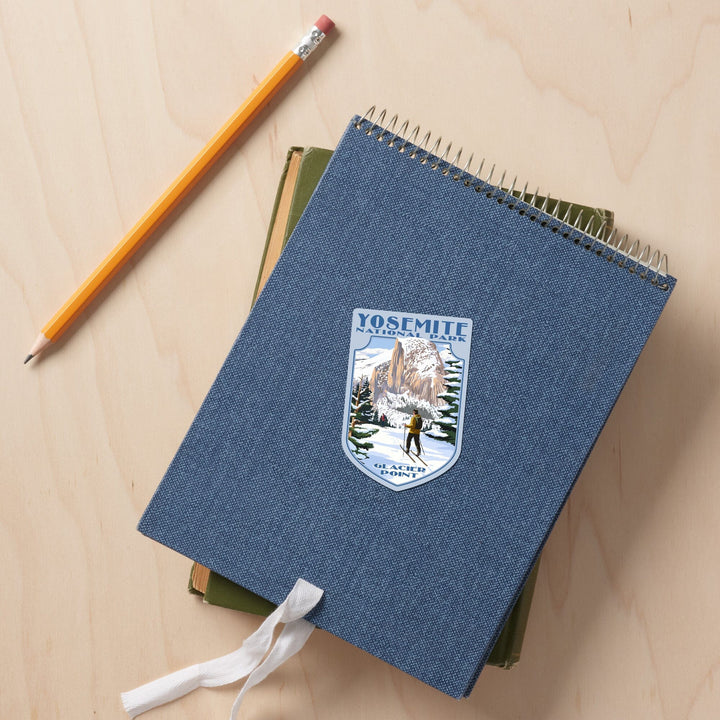 Yosemite National Park, California, Glacier Point and Half Dome, Ski Scene, Contour, Vinyl Sticker Sticker Lantern Press
