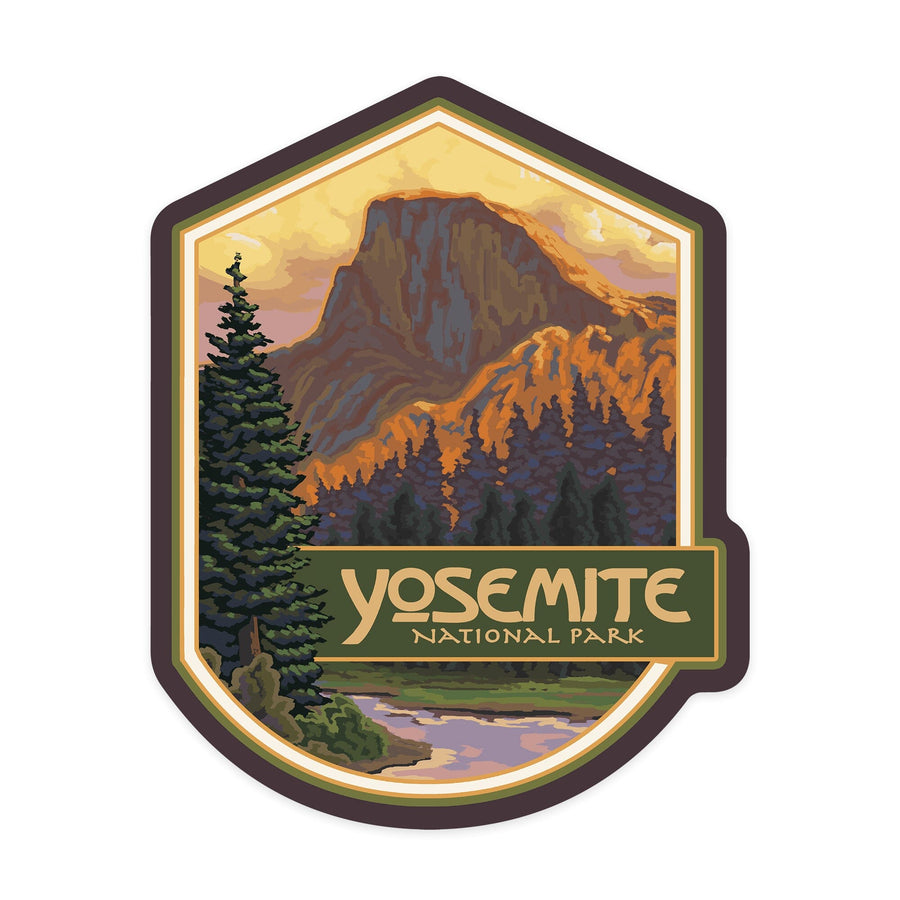 Yosemite National Park, California, Half Dome, Contour, Lantern Press Artwork, Vinyl Sticker Sticker Lantern Press