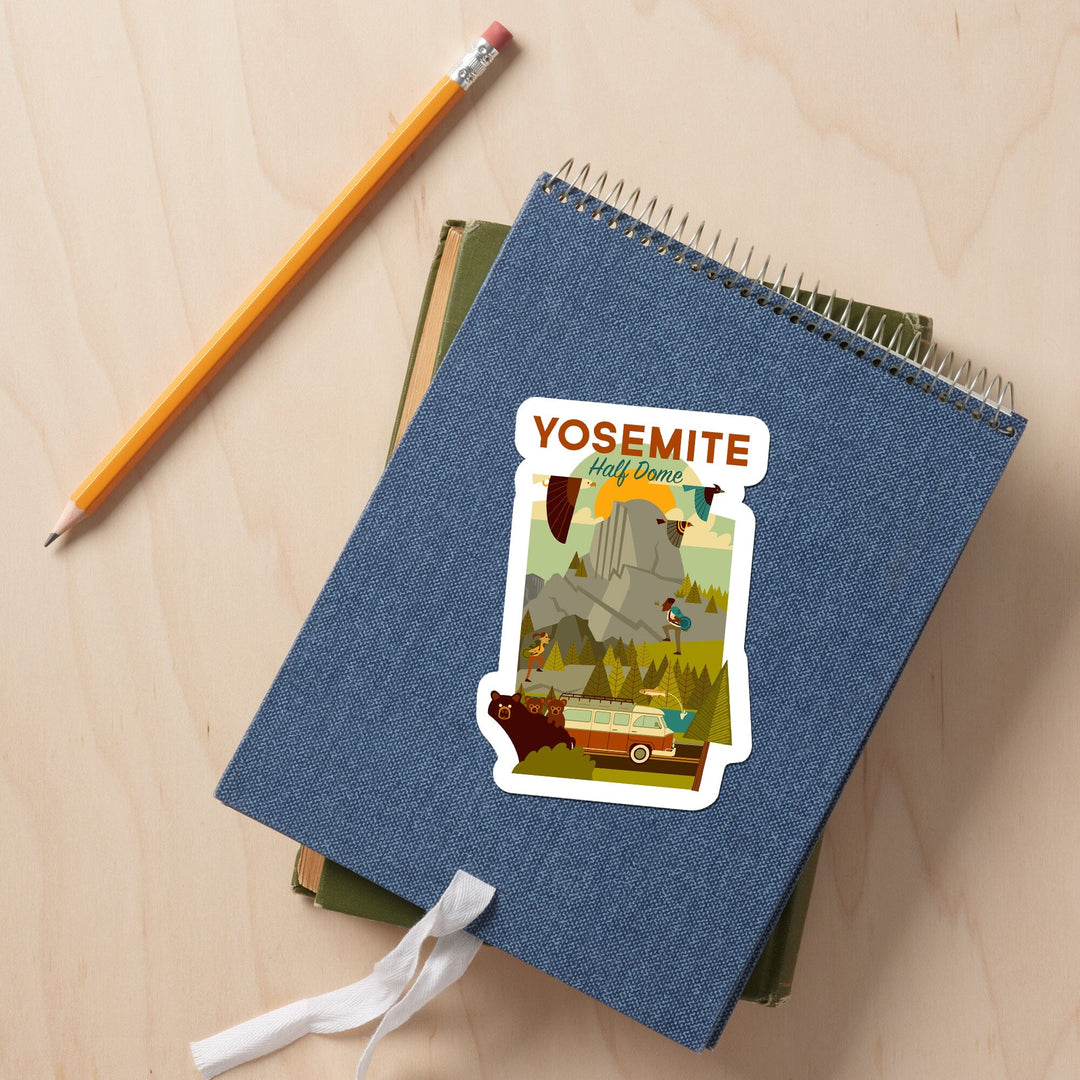 Yosemite National Park, California, Half Dome, Geometric National Park Series, Contour, Lantern Press Artwork, Vinyl Sticker Sticker Lantern Press