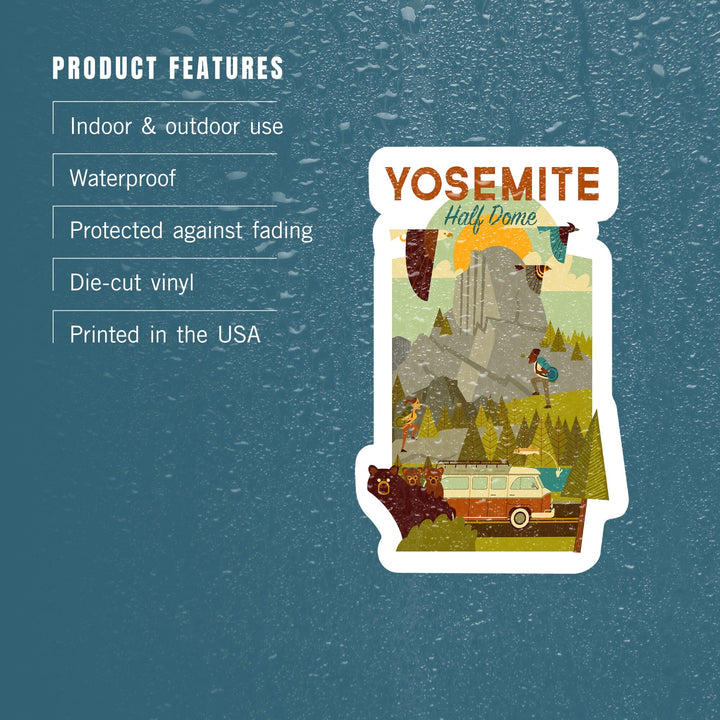 Yosemite National Park, California, Half Dome, Geometric National Park Series, Contour, Lantern Press Artwork, Vinyl Sticker Sticker Lantern Press