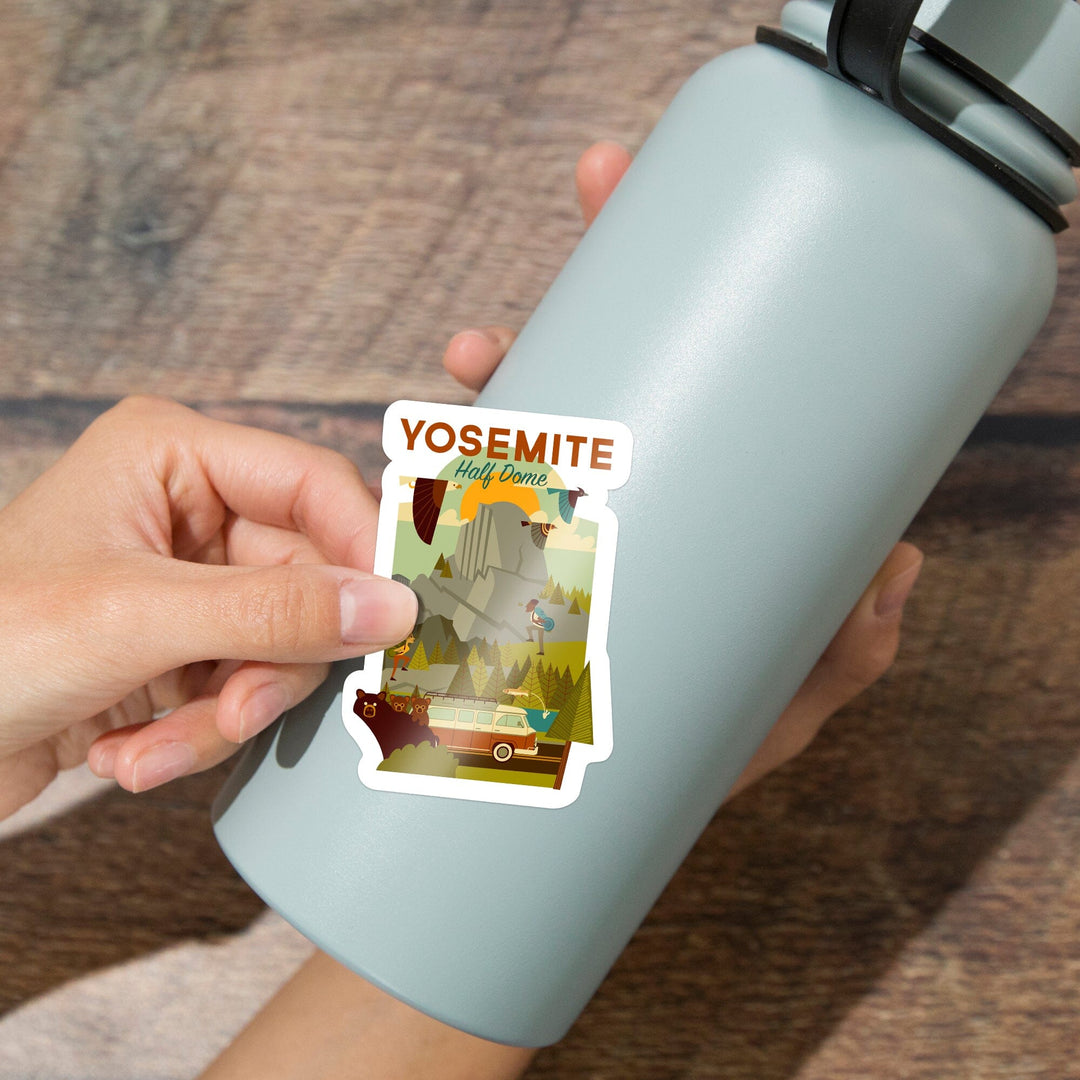 Yosemite National Park, California, Half Dome, Geometric National Park Series, Contour, Lantern Press Artwork, Vinyl Sticker Sticker Lantern Press