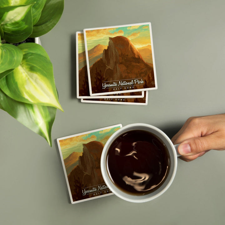 Yosemite National Park, California, Half Dome, Oil Painting, Coasters Coasters Lantern Press