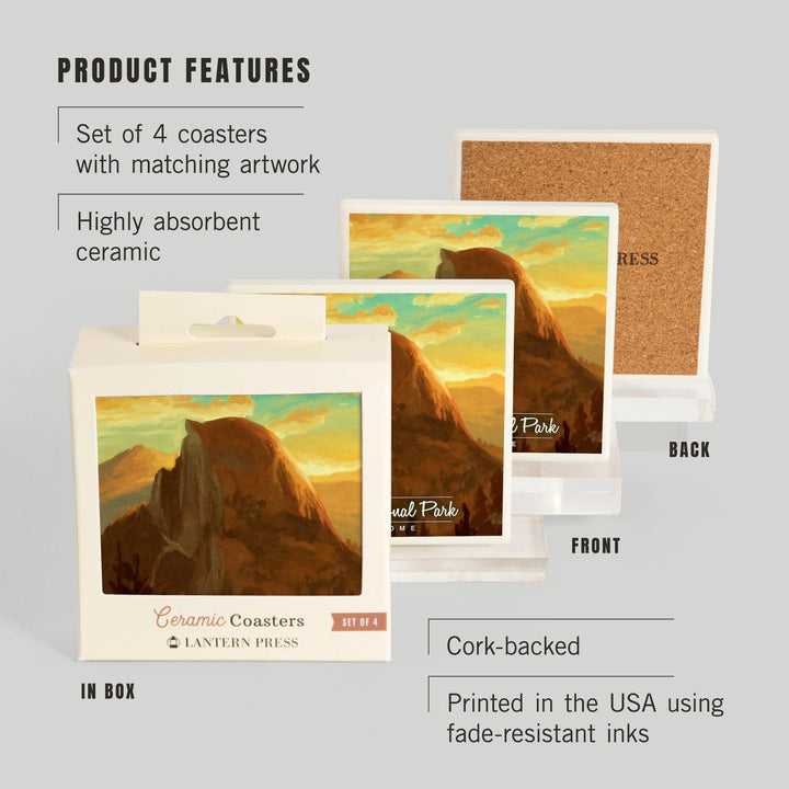 Yosemite National Park, California, Half Dome, Oil Painting, Coasters Coasters Lantern Press