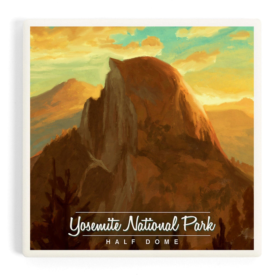 Yosemite National Park, California, Half Dome, Oil Painting, Coasters Coasters Lantern Press