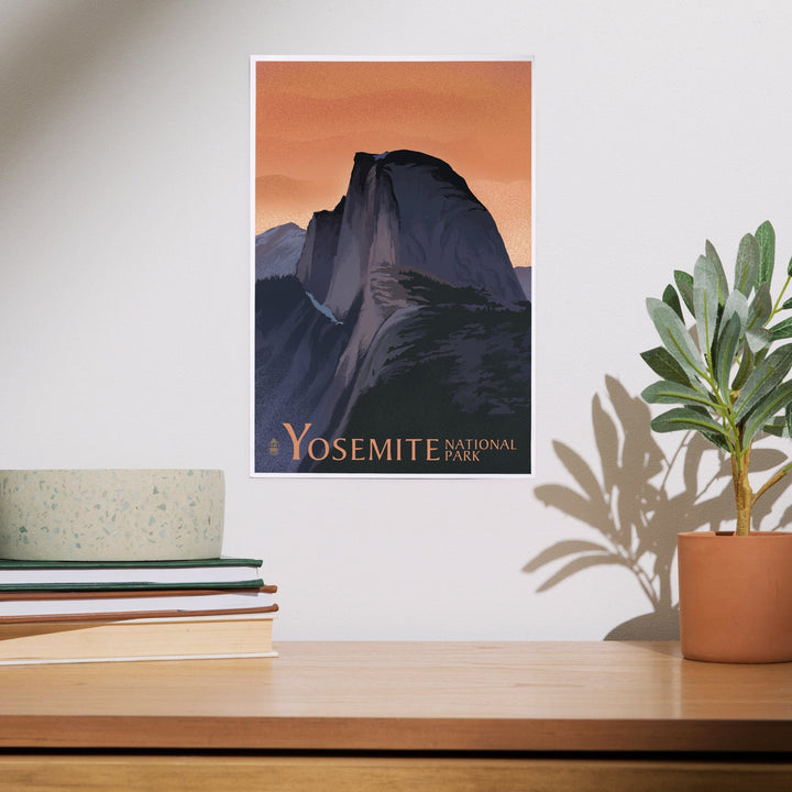 Yosemite National Park, California, Half Dome, Orange Sky, Lithograph, Art & Giclee Prints Art Lantern Press