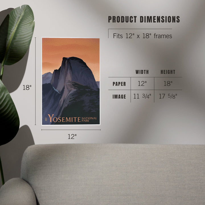 Yosemite National Park, California, Half Dome, Orange Sky, Lithograph, Art & Giclee Prints Art Lantern Press