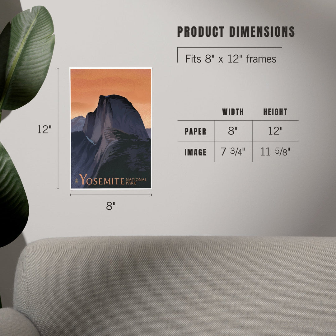 Yosemite National Park, California, Half Dome, Orange Sky, Lithograph, Art & Giclee Prints Art Lantern Press