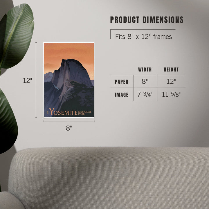 Yosemite National Park, California, Half Dome, Orange Sky, Lithograph, Art & Giclee Prints Art Lantern Press