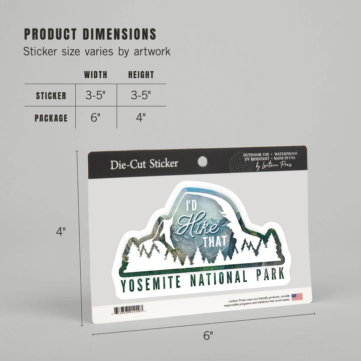 Yosemite National Park, California, I'd Hike That, Contour, Vinyl Sticker Sticker Lantern Press