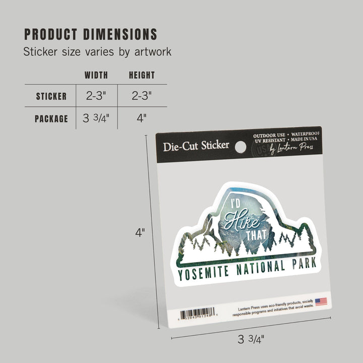 Yosemite National Park, California, I'd Hike That, Contour, Vinyl Sticker Sticker Lantern Press