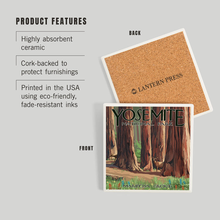 Yosemite National Park, California, Mariposa Grove, Coasters Coasters Lantern Press