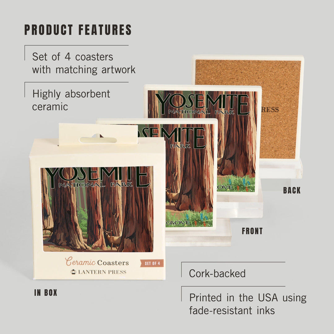 Yosemite National Park, California, Mariposa Grove, Coasters Coasters Lantern Press