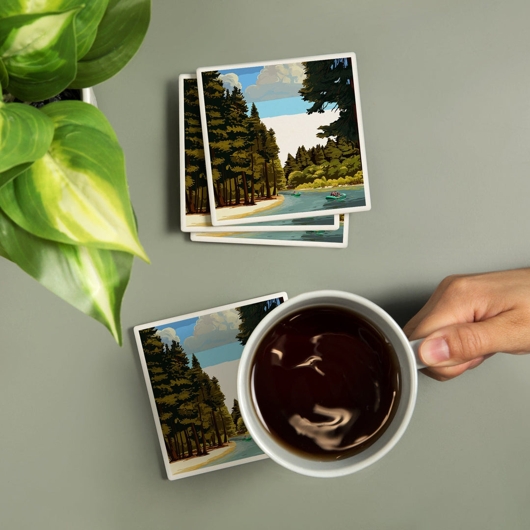 Yosemite National Park, California, Merced River Rafting, Coasters Coasters Lantern Press