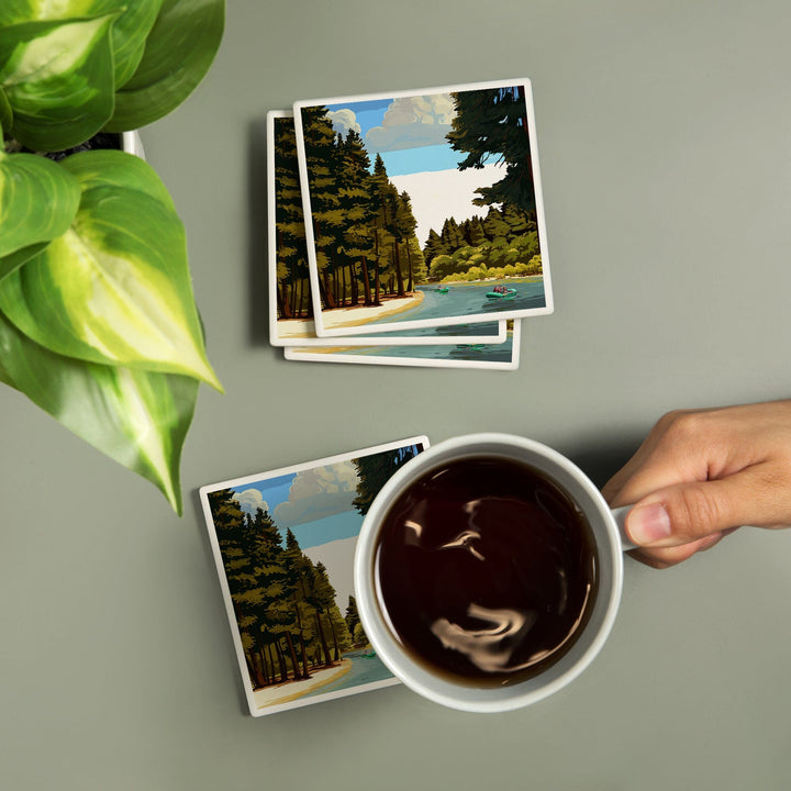 Yosemite National Park, California, Merced River Rafting, Coasters Coasters Lantern Press