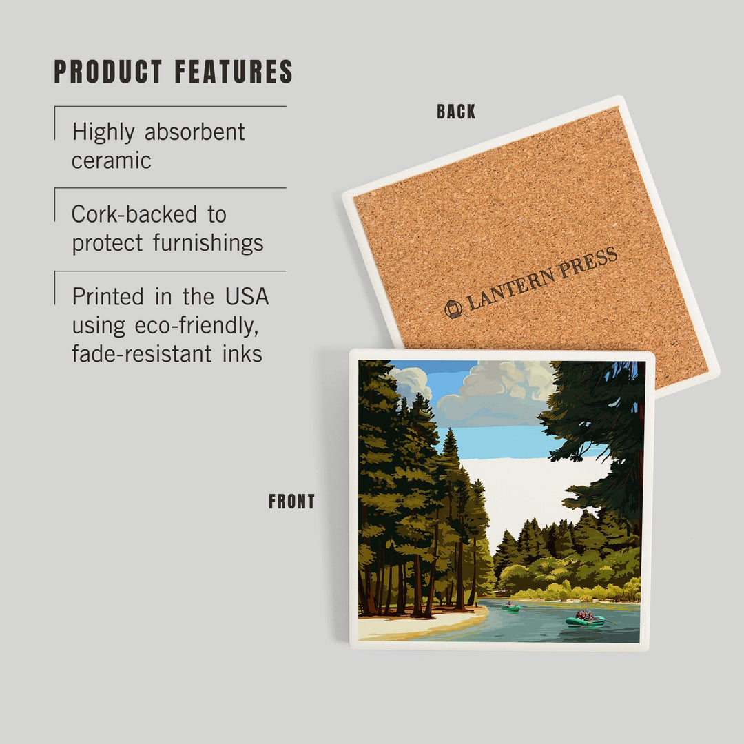 Yosemite National Park, California, Merced River Rafting, Coasters Coasters Lantern Press