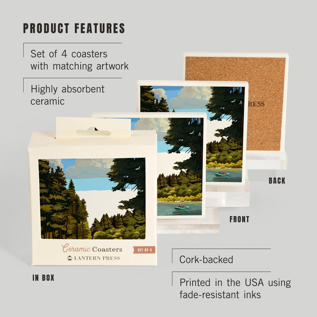 Yosemite National Park, California, Merced River Rafting, Coasters Coasters Lantern Press