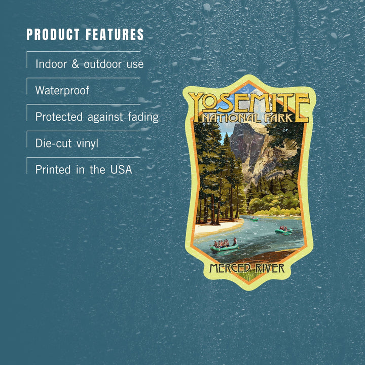 Yosemite National Park, California, Merced River Rafting, Contour, Lantern Press Artwork, Vinyl Sticker Sticker Lantern Press