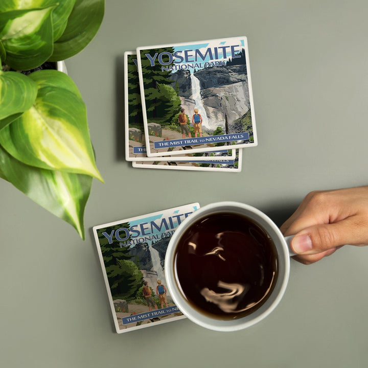 Yosemite National Park, California, Painterly, The Mist Trail, Coasters Coasters Lantern Press