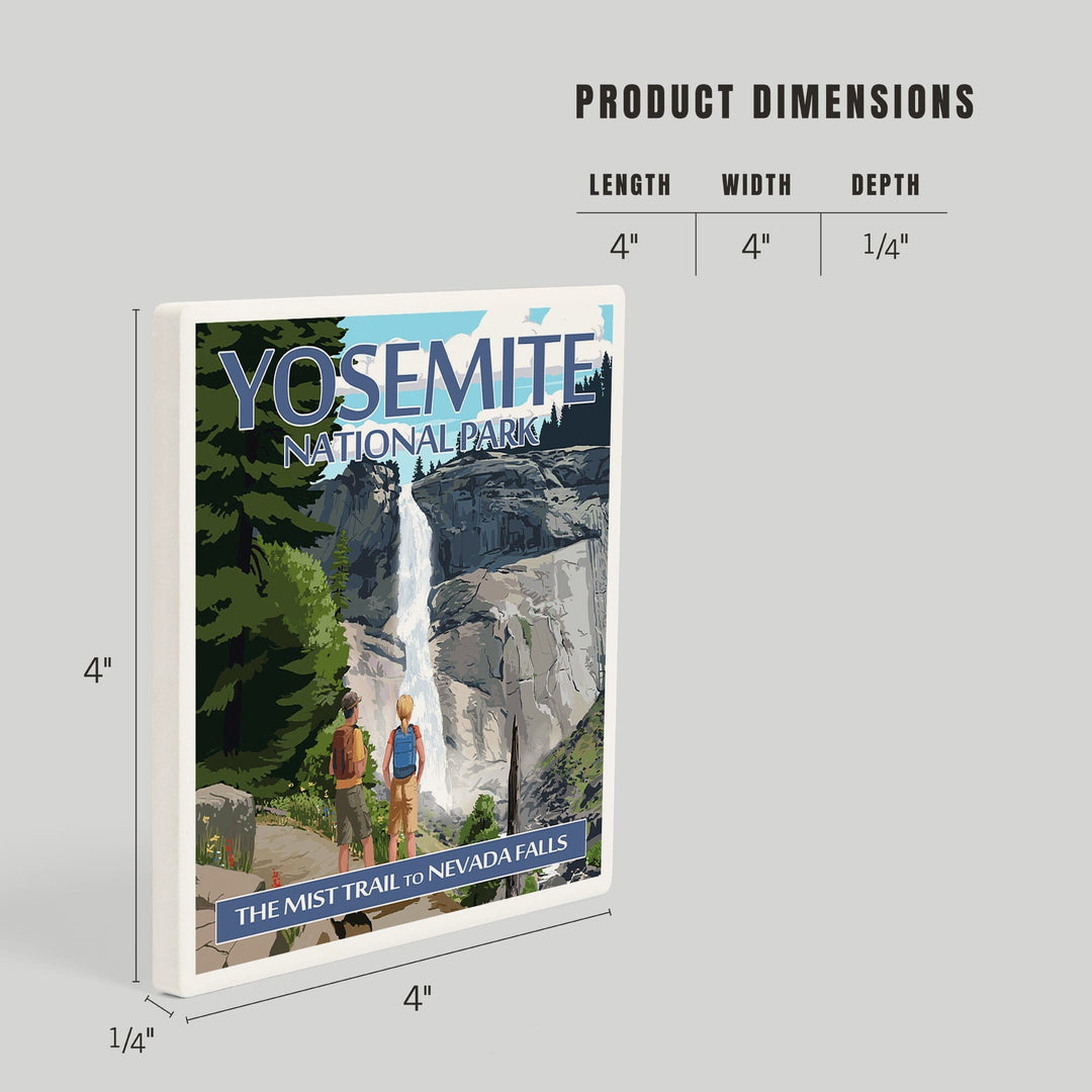 Yosemite National Park, California, Painterly, The Mist Trail, Coasters Coasters Lantern Press