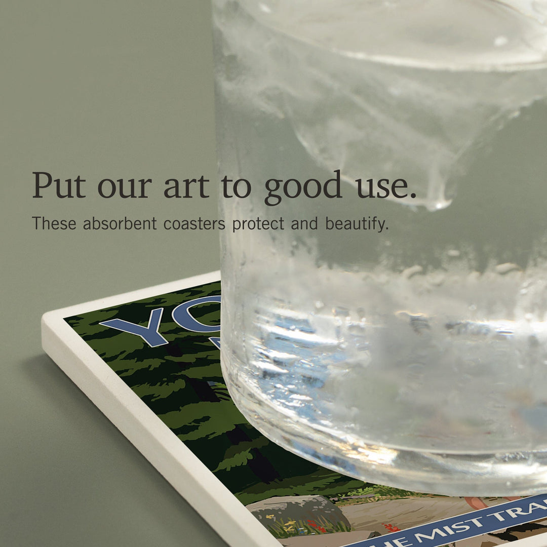 Yosemite National Park, California, Painterly, The Mist Trail, Coasters Coasters Lantern Press