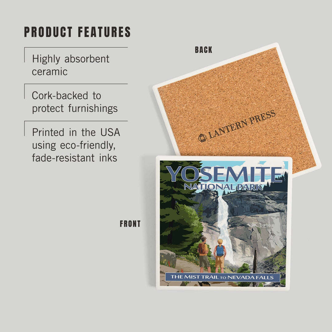 Yosemite National Park, California, Painterly, The Mist Trail, Coasters Coasters Lantern Press