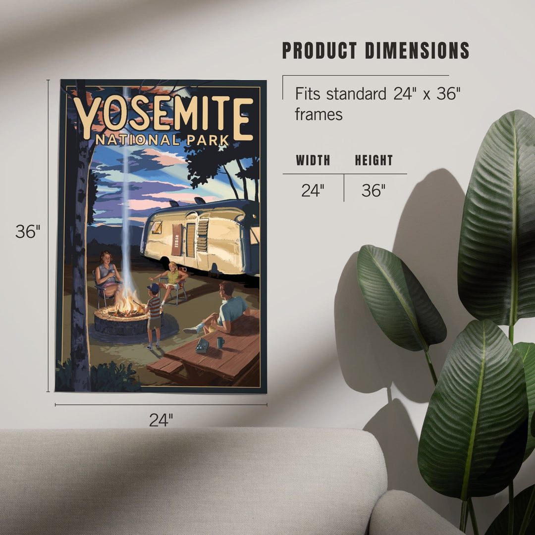 Yosemite National Park, California, Retro Camper and Mountains, Art & Giclee Prints Art Lantern Press