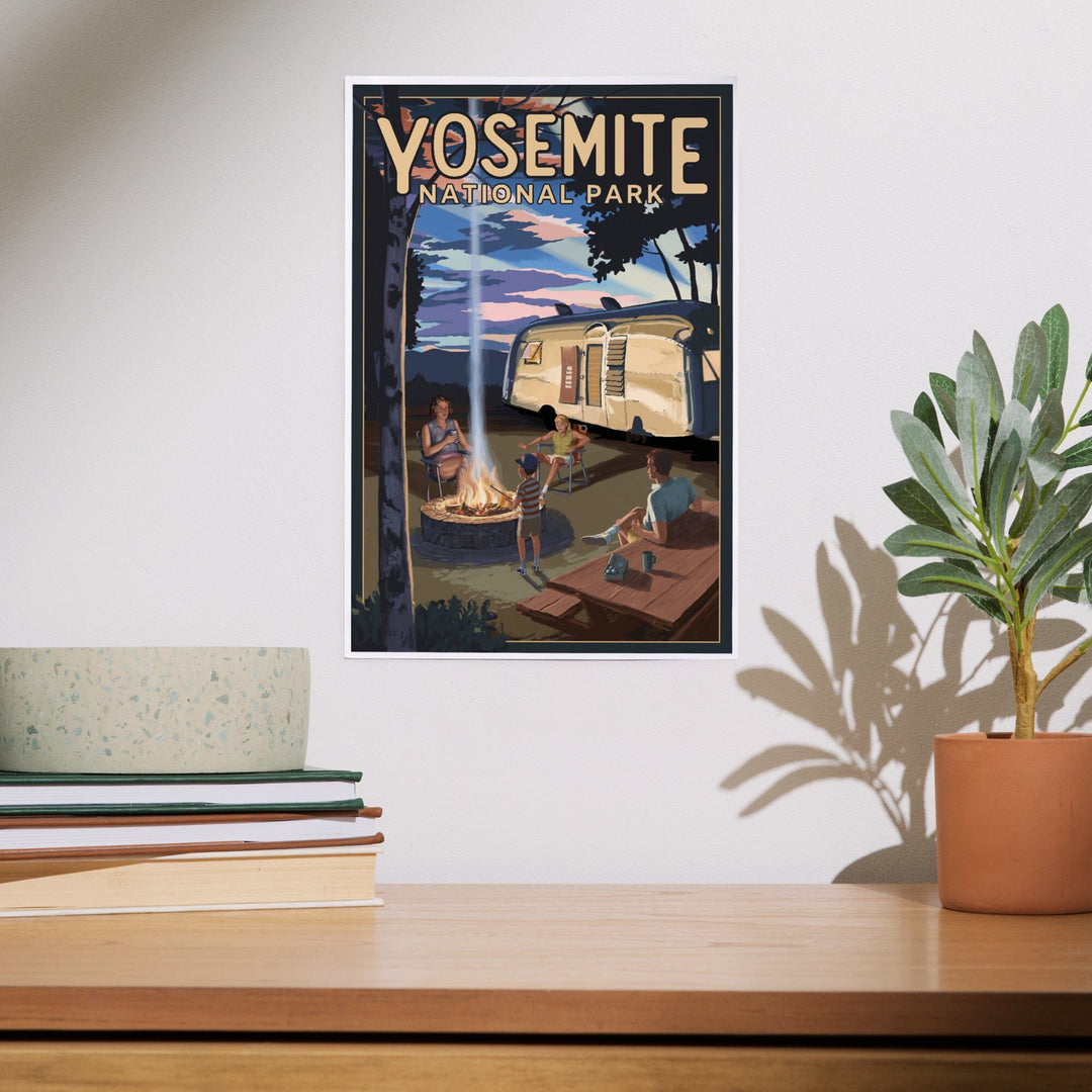 Yosemite National Park, California, Retro Camper and Mountains, Art & Giclee Prints Art Lantern Press