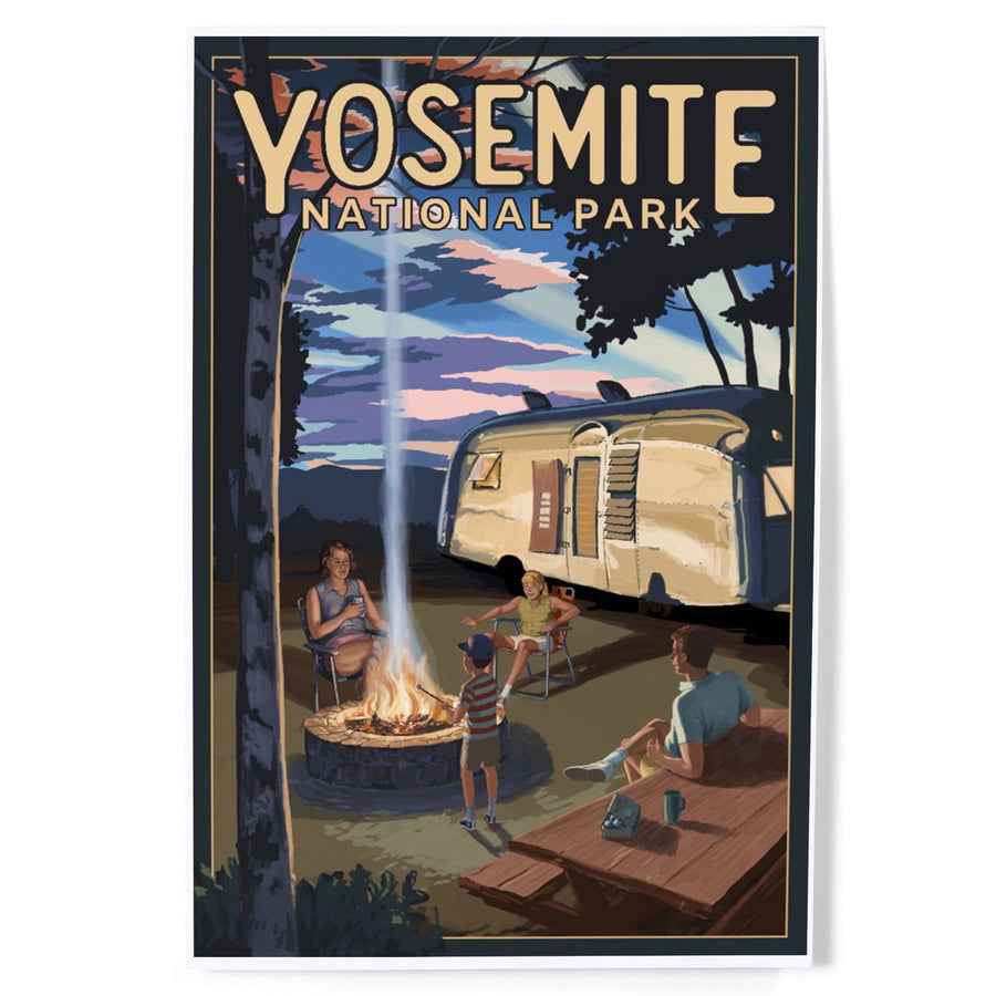 Yosemite National Park, California, Retro Camper and Mountains, Art & Giclee Prints Art Lantern Press