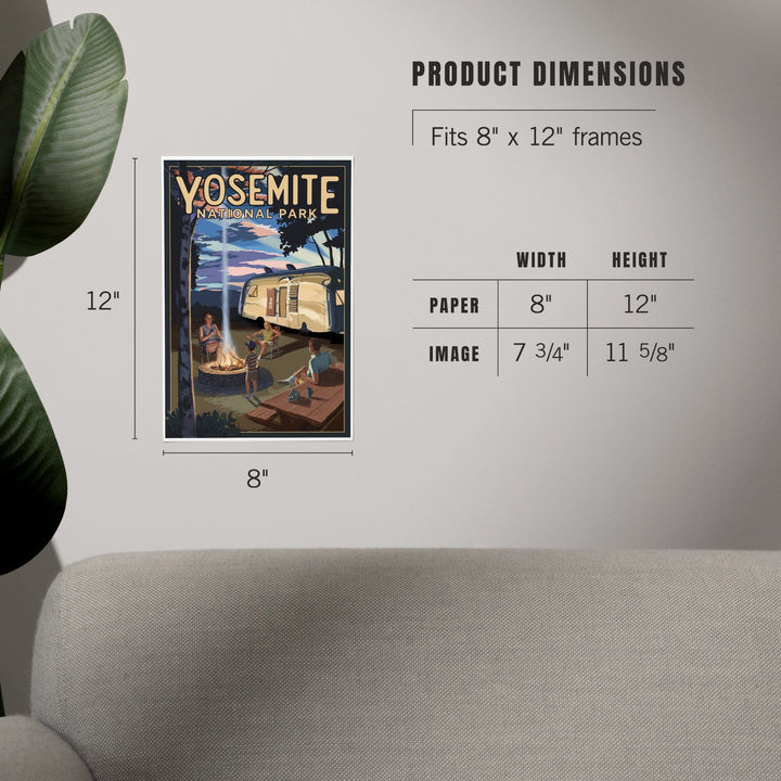 Yosemite National Park, California, Retro Camper and Mountains, Art & Giclee Prints Art Lantern Press