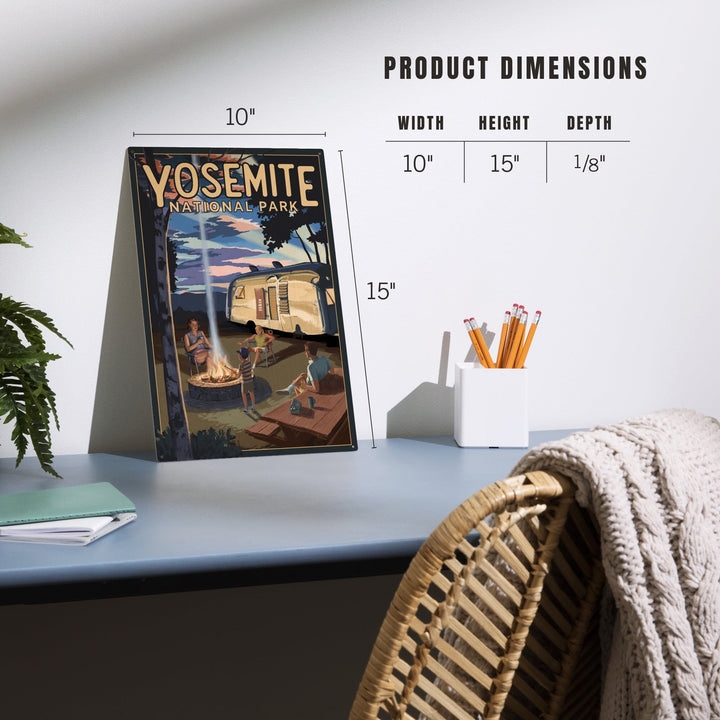 Yosemite National Park, California, Retro Camper and Mountains, Wood Signs and Postcards Wood Lantern Press