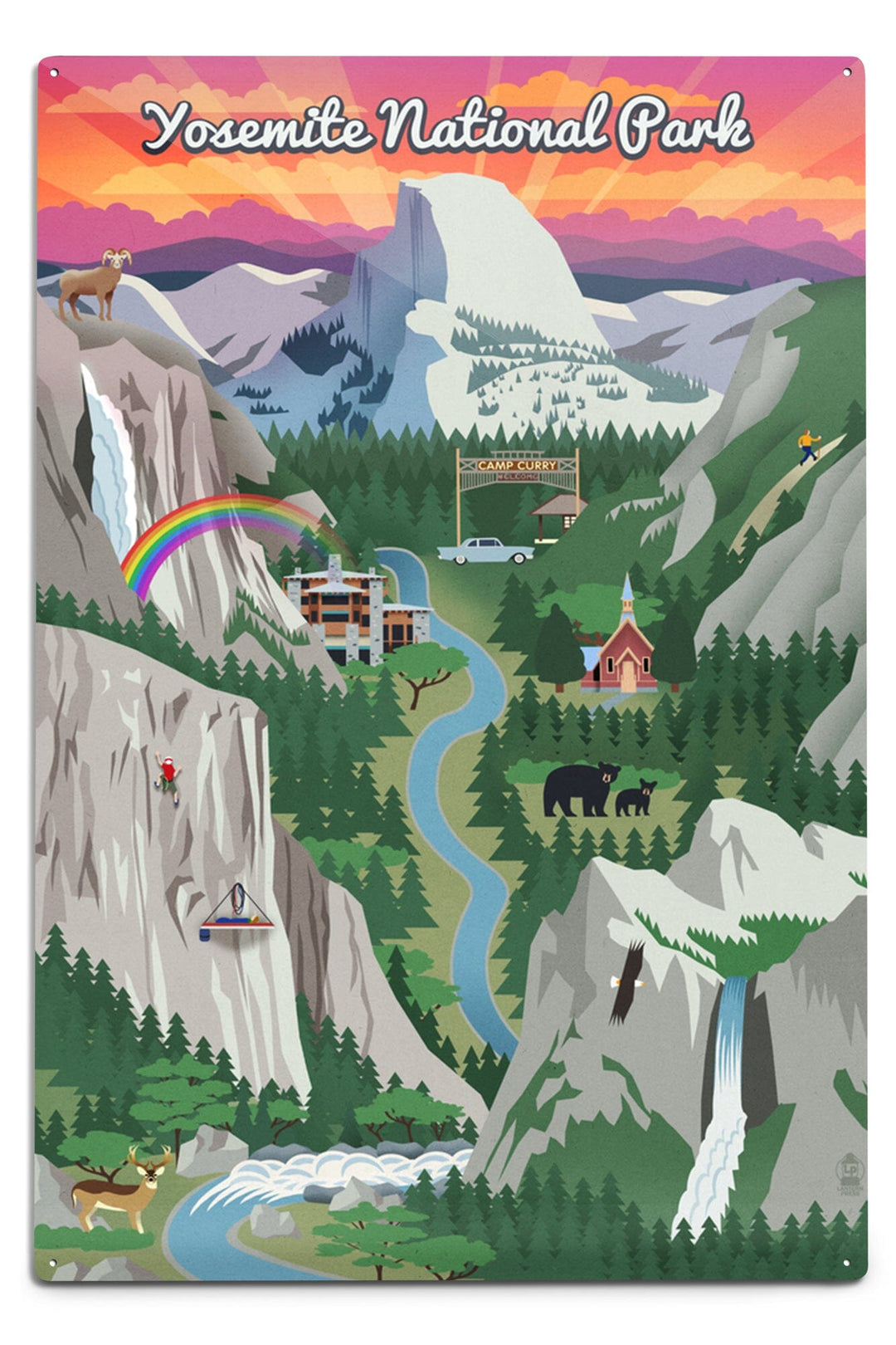 Yosemite National Park, California, Retro Views, Metal Signs Metal Lantern Press 6 x 9 Metal Sign