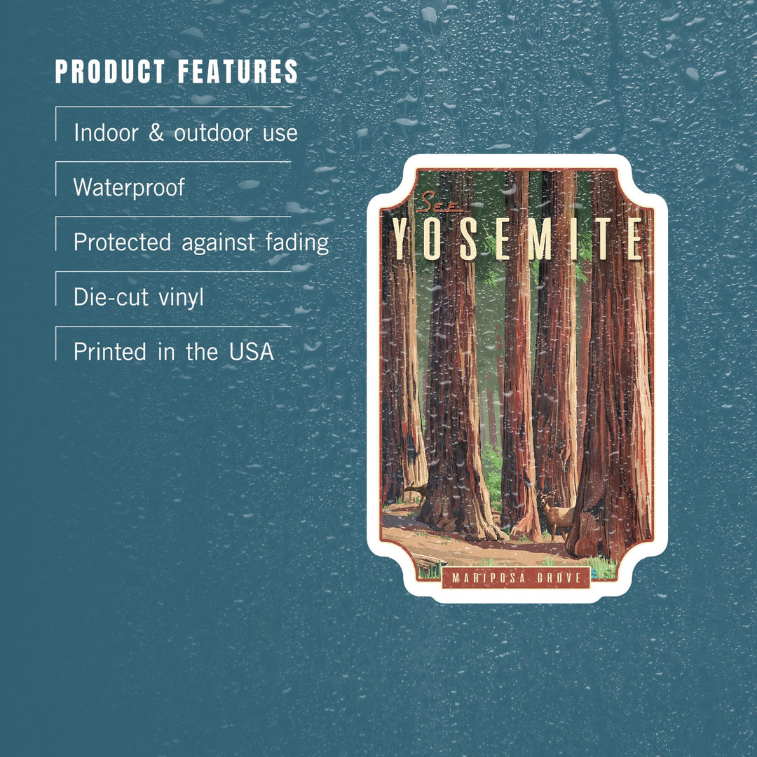 Yosemite National Park, California, See Yosemite, Mariposa Grove, Contour, Lantern Press Artwork, Vinyl Sticker Sticker Lantern Press