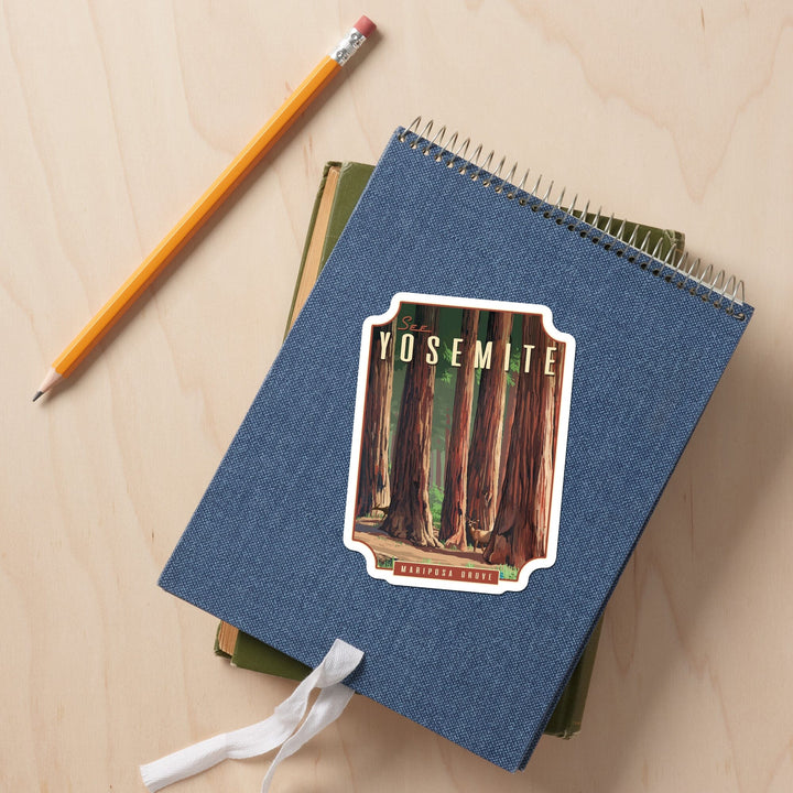 Yosemite National Park, California, See Yosemite, Mariposa Grove, Contour, Lantern Press Artwork, Vinyl Sticker Sticker Lantern Press