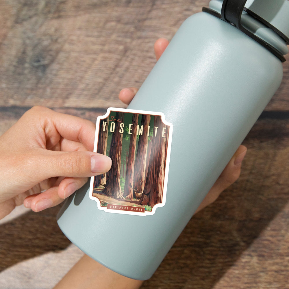 Yosemite National Park, California, See Yosemite, Mariposa Grove, Contour, Lantern Press Artwork, Vinyl Sticker Sticker Lantern Press