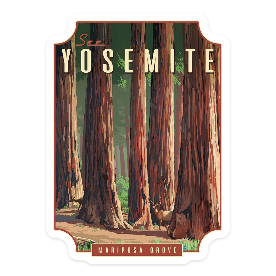 Yosemite National Park, California, See Yosemite, Mariposa Grove, Contour, Lantern Press Artwork, Vinyl Sticker Sticker Lantern Press