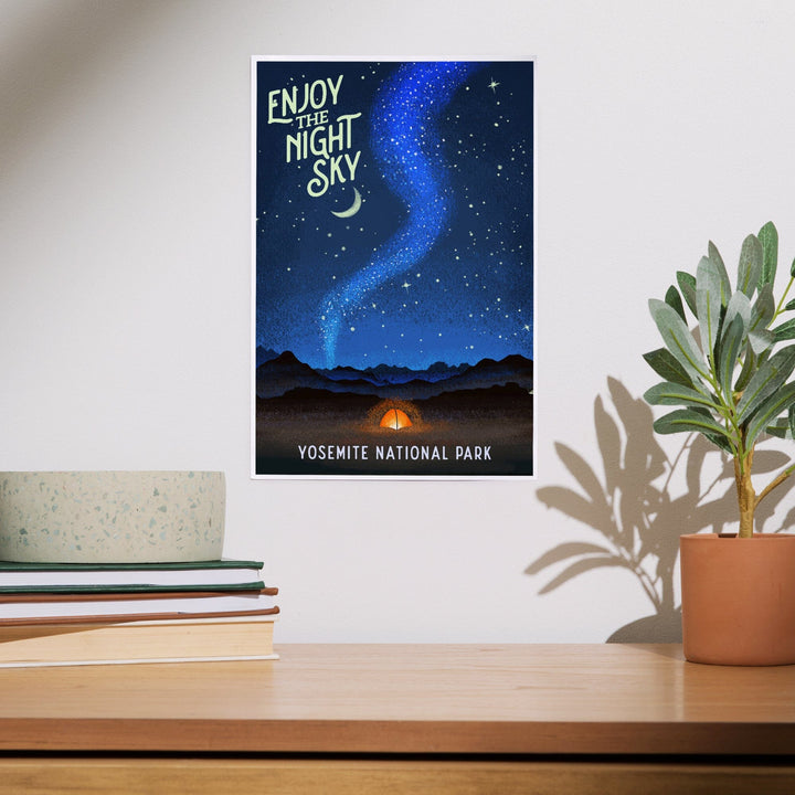 Yosemite National Park, California, Tent and Night Sky, Mid-Century Style, Art & Giclee Prints Art Lantern Press