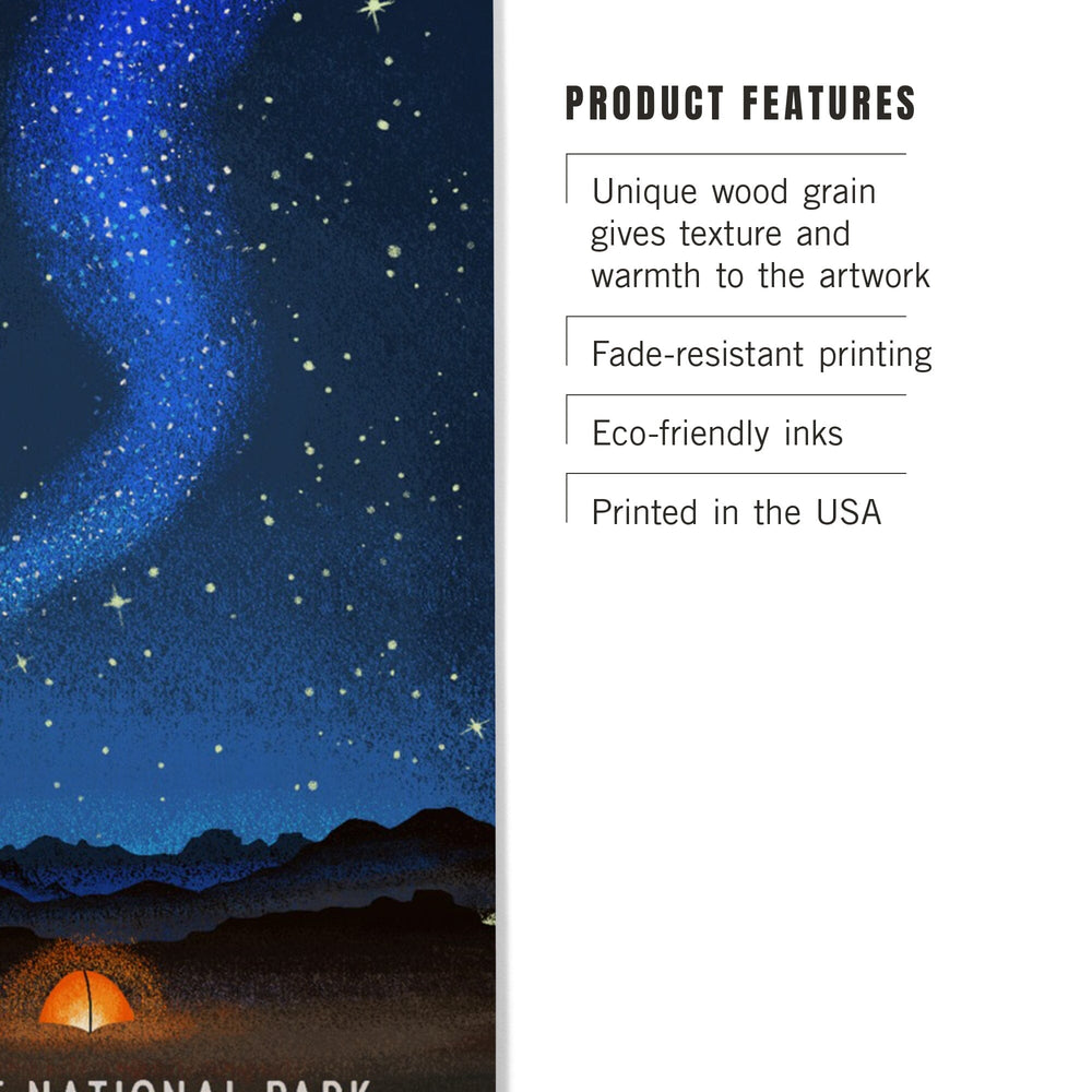 Yosemite National Park, California, Tent and Night Sky, Mid-Century Style, Wood Signs and Postcards Wood Lantern Press