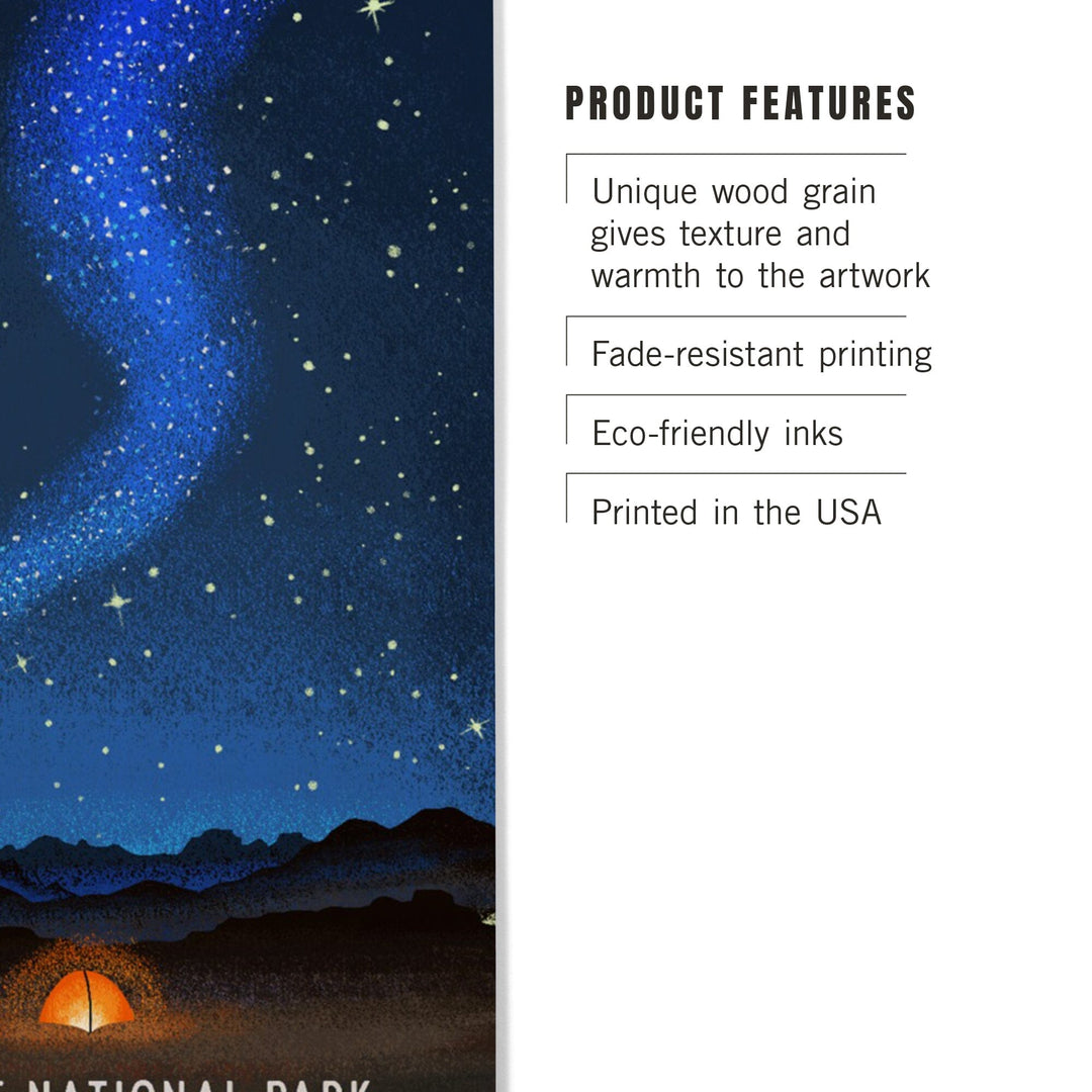 Yosemite National Park, California, Tent and Night Sky, Mid-Century Style, Wood Signs and Postcards Wood Lantern Press