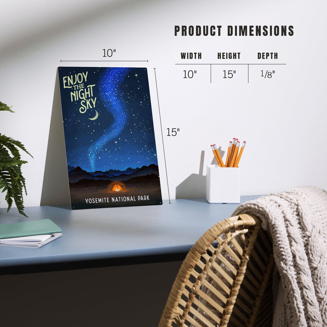 Yosemite National Park, California, Tent and Night Sky, Mid-Century Style, Wood Signs and Postcards Wood Lantern Press