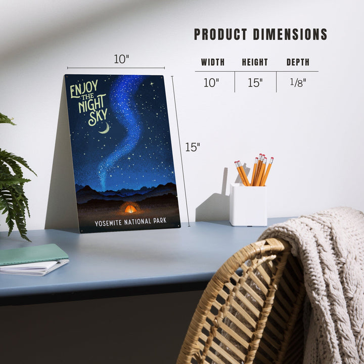 Yosemite National Park, California, Tent and Night Sky, Mid-Century Style, Wood Signs and Postcards Wood Lantern Press