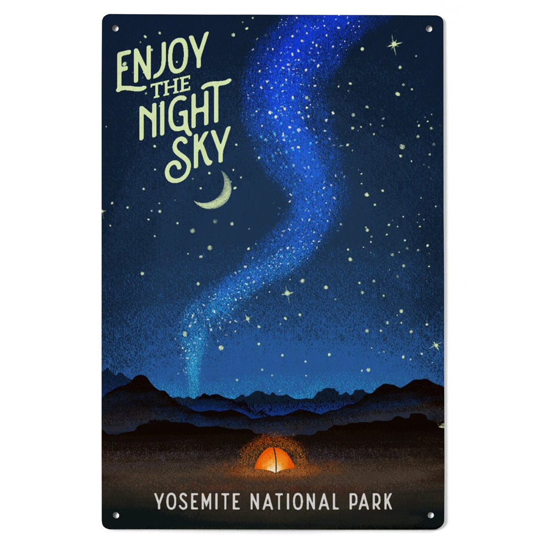 Yosemite National Park, California, Tent and Night Sky, Mid-Century Style, Wood Signs and Postcards Wood Lantern Press