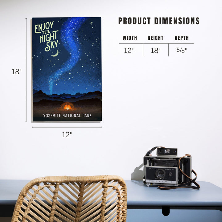 Yosemite National Park, California, Tent and Night Sky, Mid-Century Style, Wood Signs and Postcards Wood Lantern Press