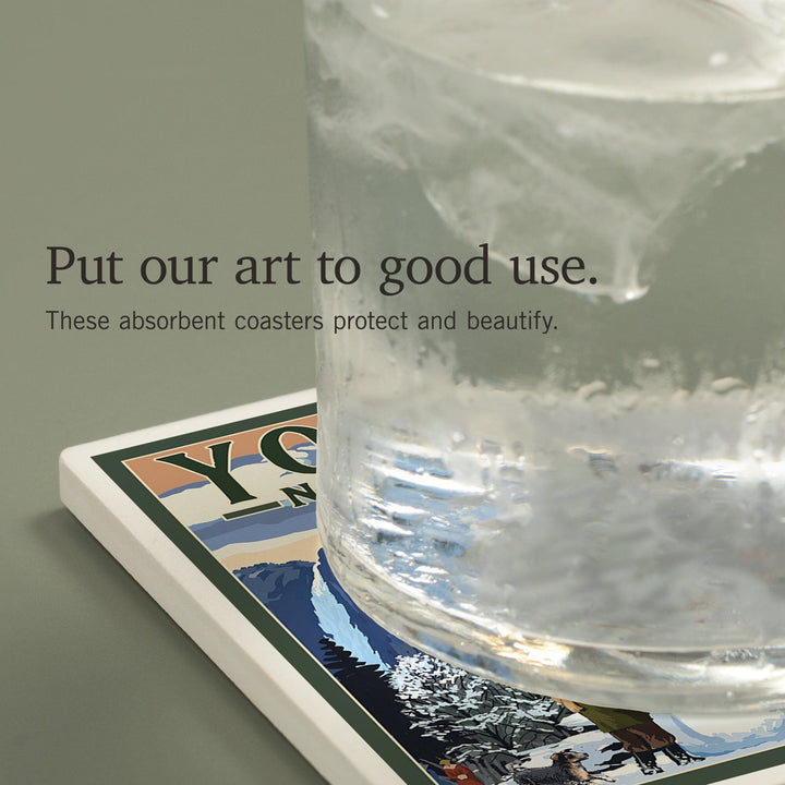 Yosemite National Park, California, Yosemite Chapel and Snowman, Coasters Coasters Lantern Press