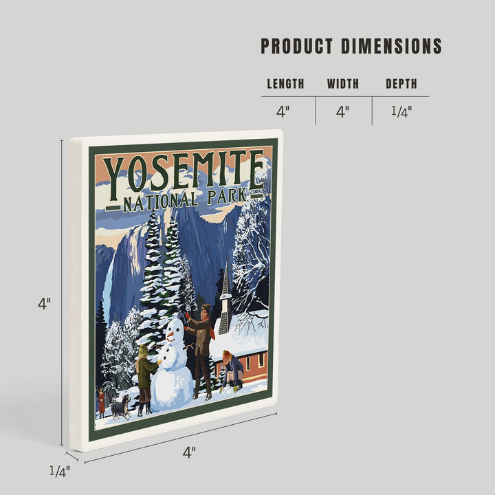 Yosemite National Park, California, Yosemite Chapel and Snowman, Coasters Coasters Lantern Press