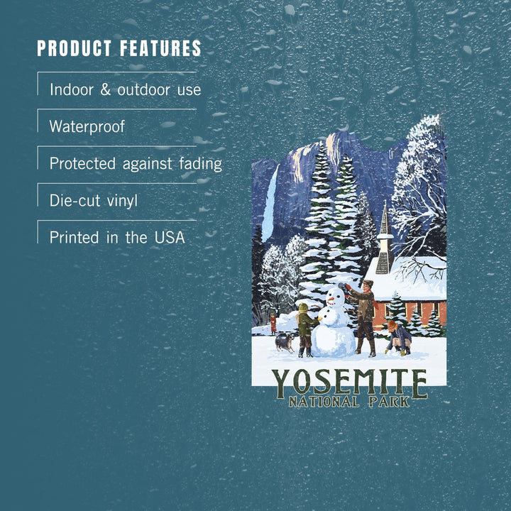 Yosemite National Park, California, Yosemite Chapel and Snowman, Contour, Vinyl Sticker Sticker Lantern Press