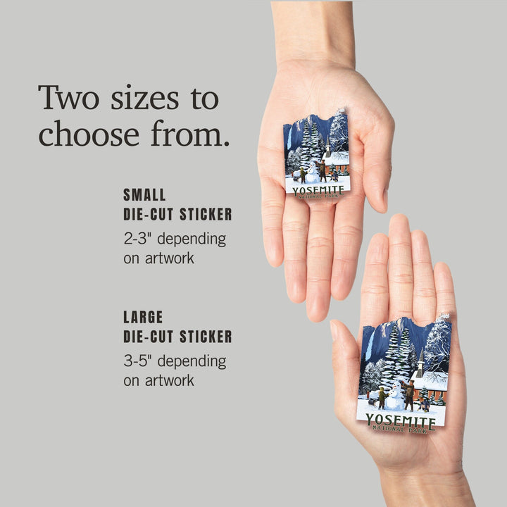 Yosemite National Park, California, Yosemite Chapel and Snowman, Contour, Vinyl Sticker Sticker Lantern Press