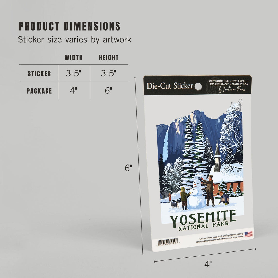 Yosemite National Park, California, Yosemite Chapel and Snowman, Contour, Vinyl Sticker Sticker Lantern Press