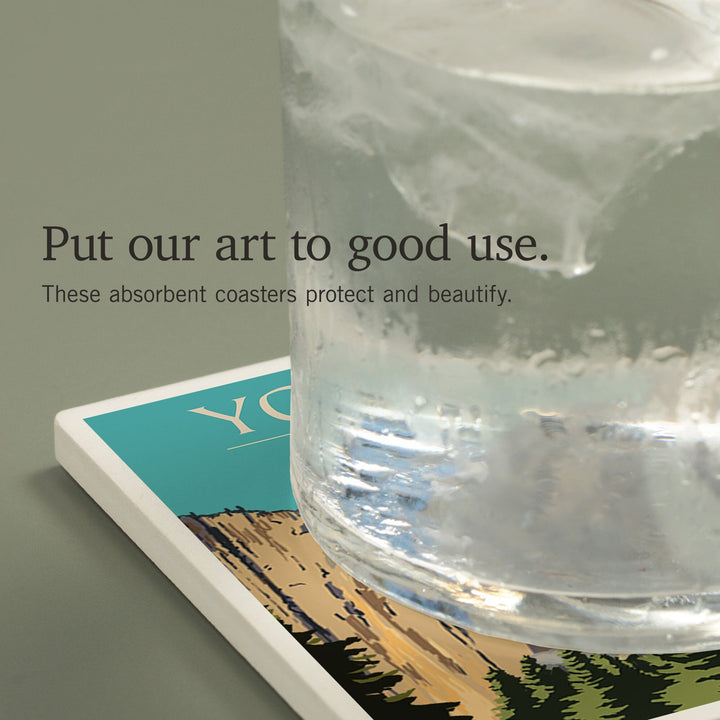 Yosemite National Park, California, Yosemite Falls, Coasters Coasters Lantern Press