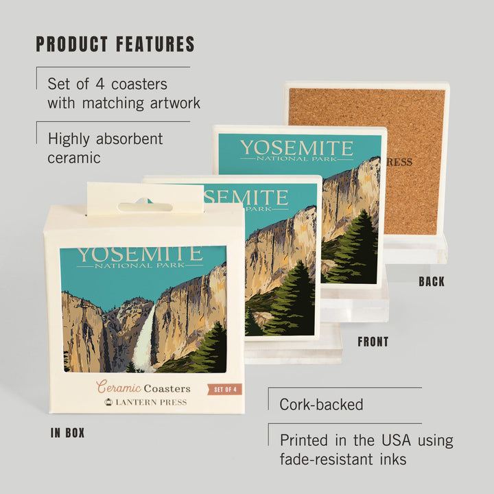 Yosemite National Park, California, Yosemite Falls, Coasters Coasters Lantern Press